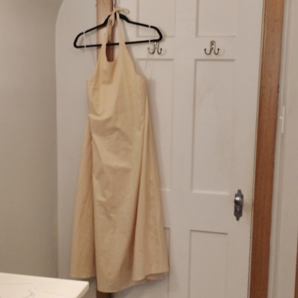 Zara Dress Size M Maxi Halter Dress Cotton- Cream Tan NWT - Picture 4 of 13